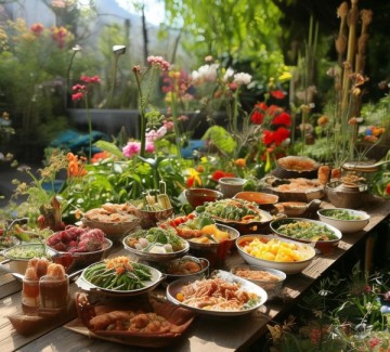 食堂菜品与温馨花园的完美结合